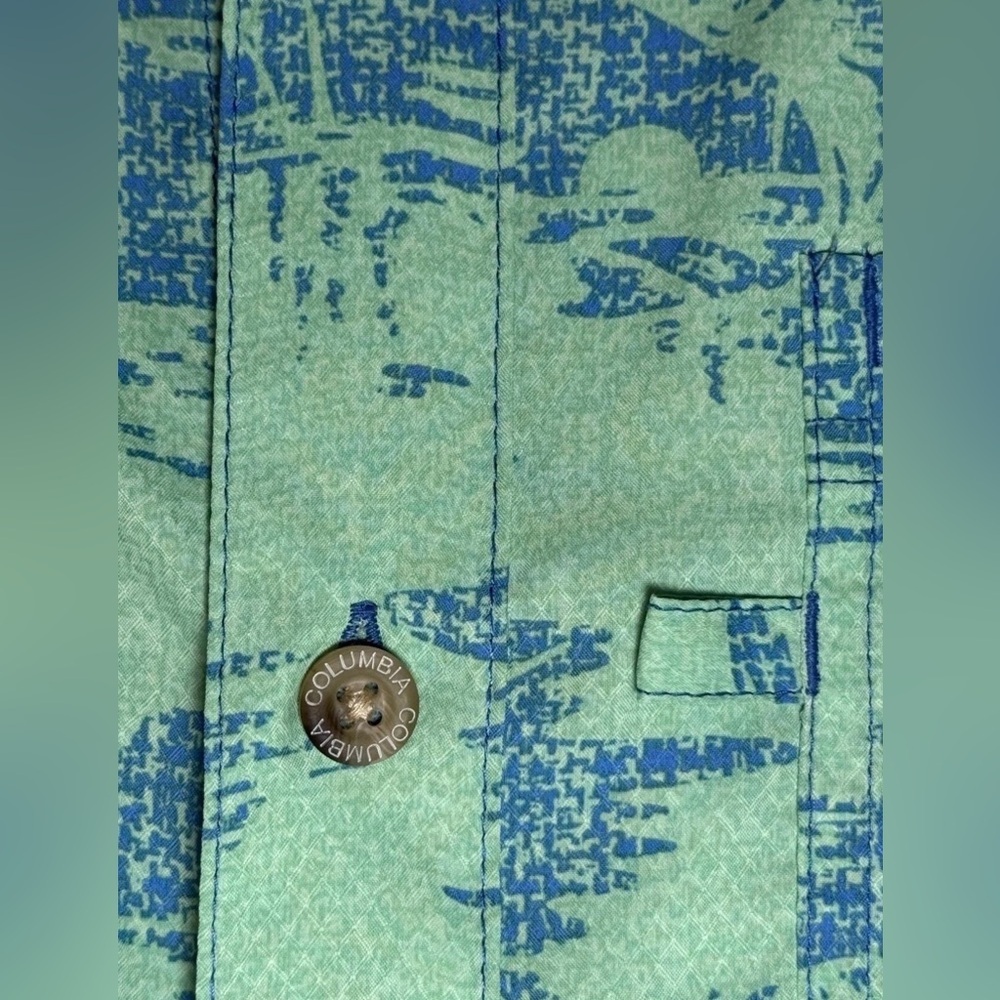 Hawaiian Columbia PFG Men's Palm Tree Fish Shirt Sz M Turquoise Blue Vented - Picture 4 of 9